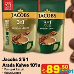 JACOBS GOLD 3'Ü 1 ARADA KAHVE 10'LU